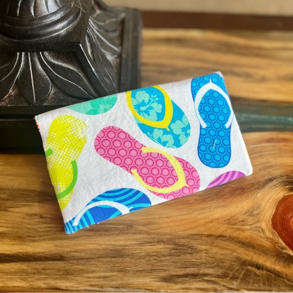 Cash Envelope/Receipt holder Fabric Handmade Wallet Bright Flip Flops & Stripes - Picture 4 of 4